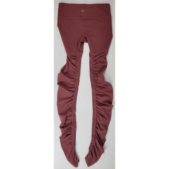 Alo Yoga Womens Small Goddess Ruched Mauve Dusty Pink Mesh Legging Athletic Gym - Picture 3 of 8